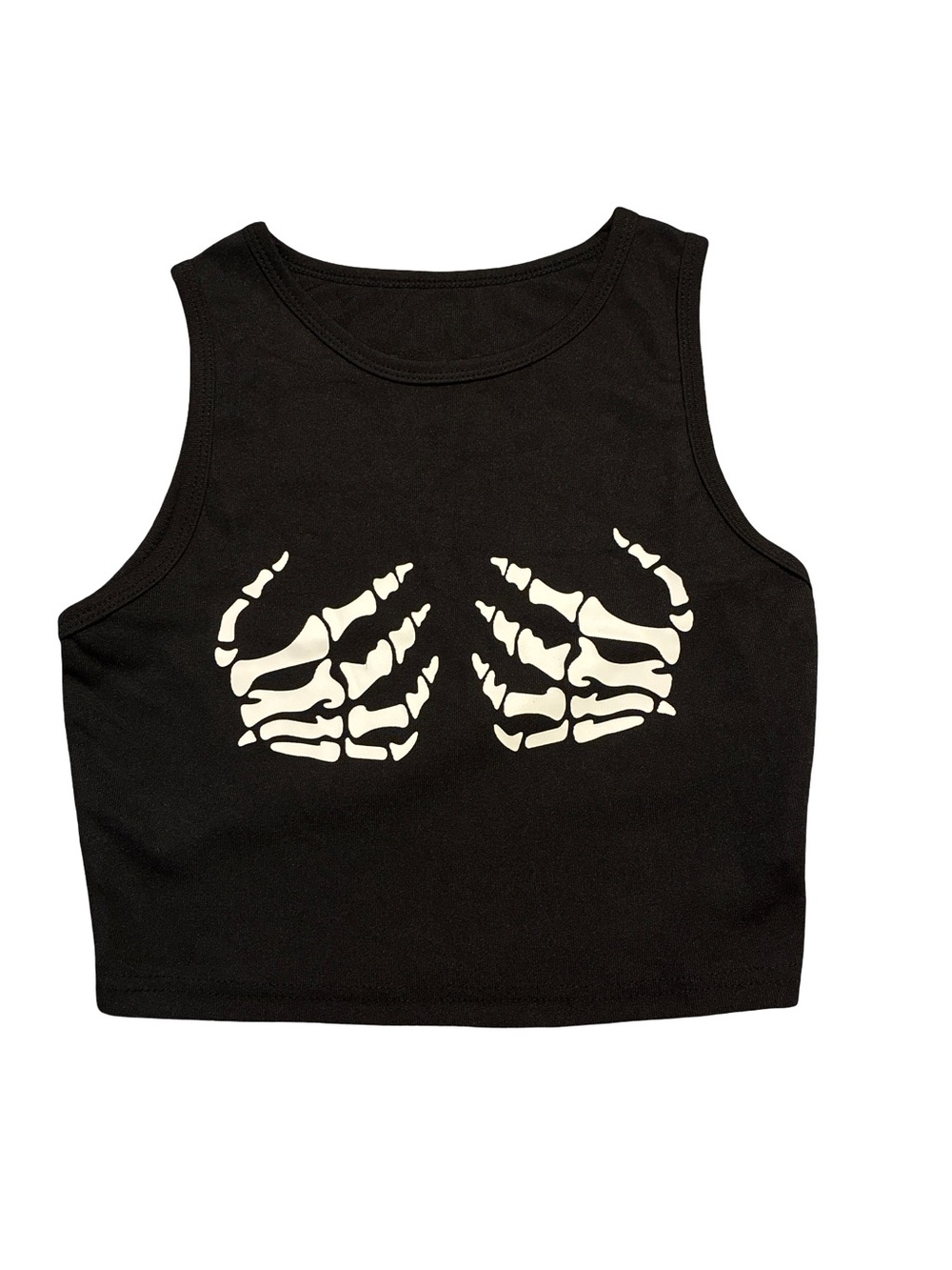 SHEIN Black Crop Tank Top with White Skeleton Hand Graphic (M)